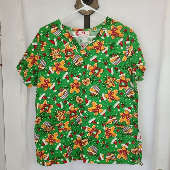 (772) White Cross Woman's Christmas Scrubs, Size: Small Color: Green - Picture 5 of 15